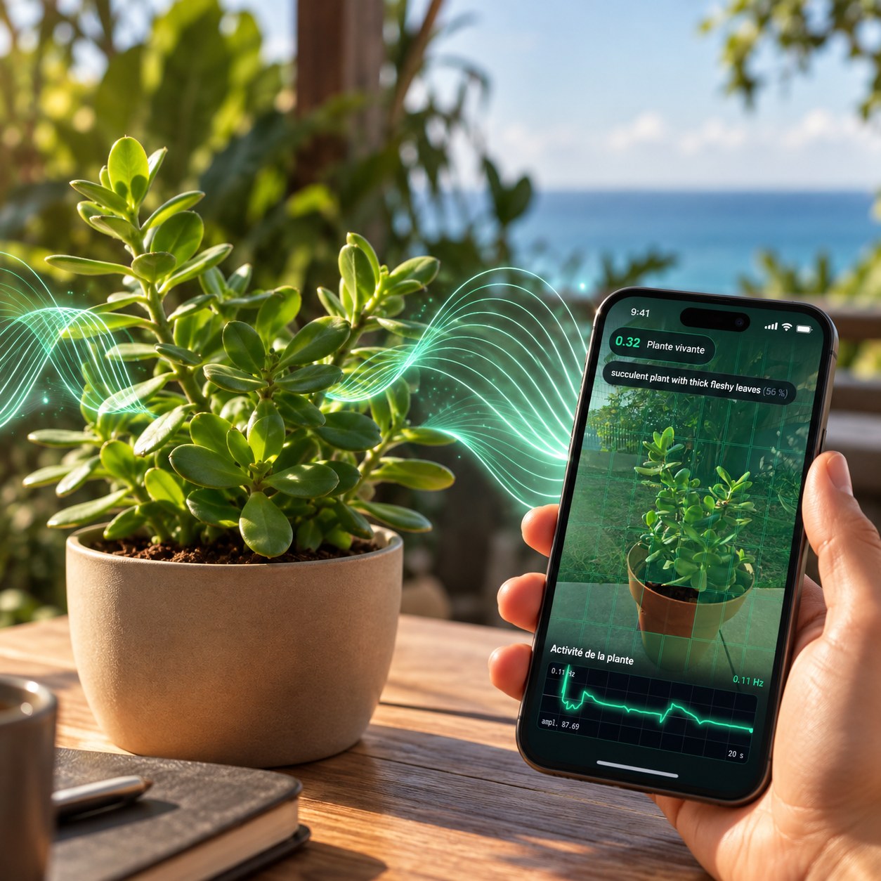 L'écran de Plantsound : verdict, famille reconnue et oscilloscope en direct