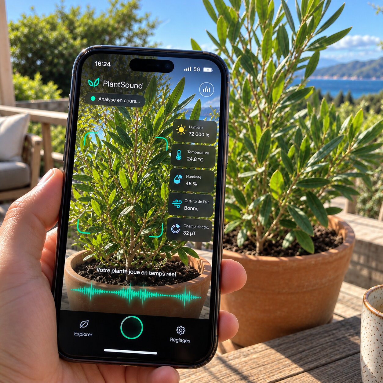 Le téléphone scanne la plante et traduit son état fonctionnel en musique